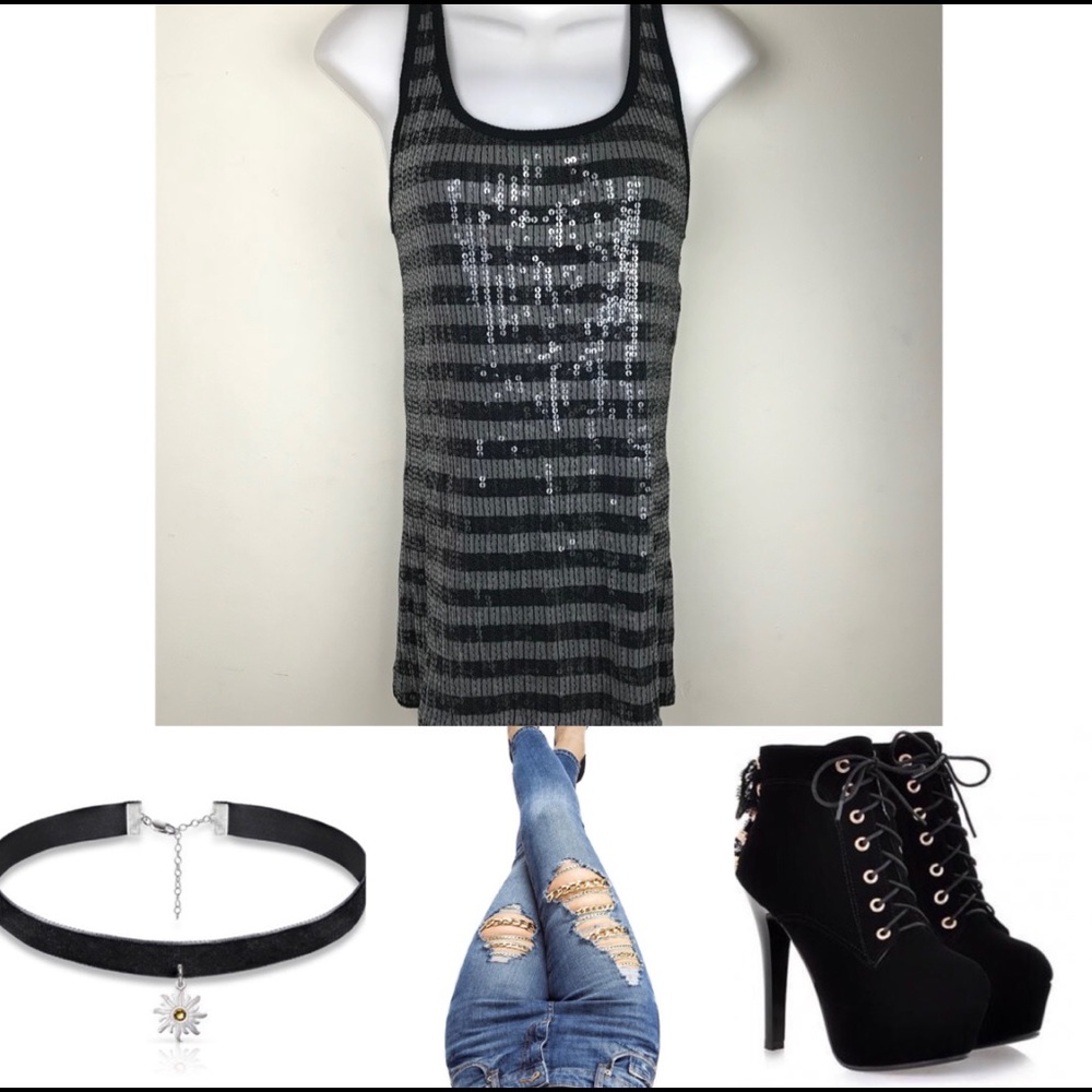 The Limited Perfect tank top striped sequins XL